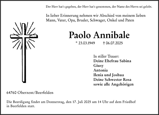 Traueranzeige von Paolo Annibale von Odenwälder Echo