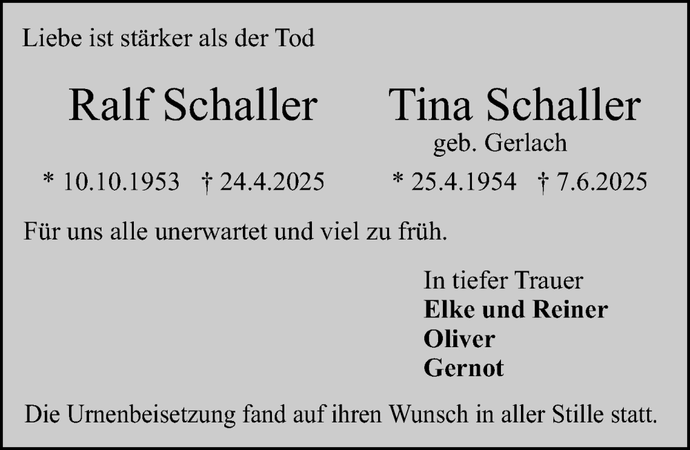  Traueranzeige für Ralf Schaller vom 05.07.2025 aus Darmstädter Echo