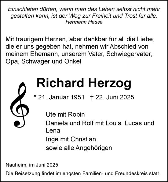 Traueranzeige von Richard Herzog von Groß-Gerauer Echo