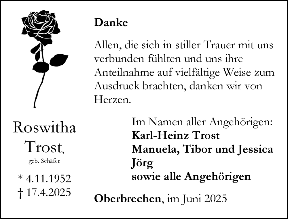  Traueranzeige für Roswitha Trost vom 03.07.2025 aus Camberger Anzeiger