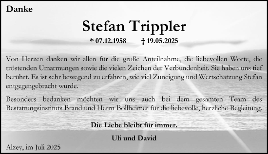 Traueranzeige von Stefan Trippler von Allgemeine Zeitung Alzey