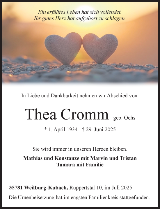 Traueranzeige von Thea Cromm von Weilburger Tageblatt