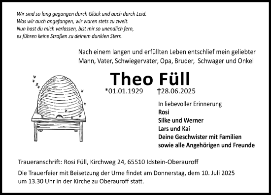 Traueranzeige von Theo Füll von Idsteiner Land/Untertaunus