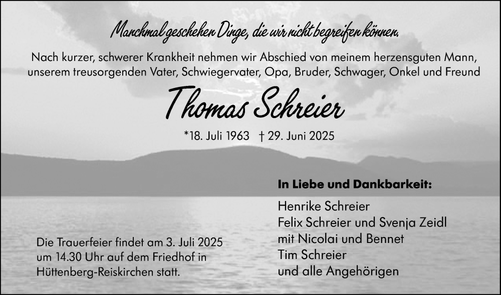  Traueranzeige für Thomas Schreier vom 01.07.2025 aus Wetzlarer Neue Zeitung
