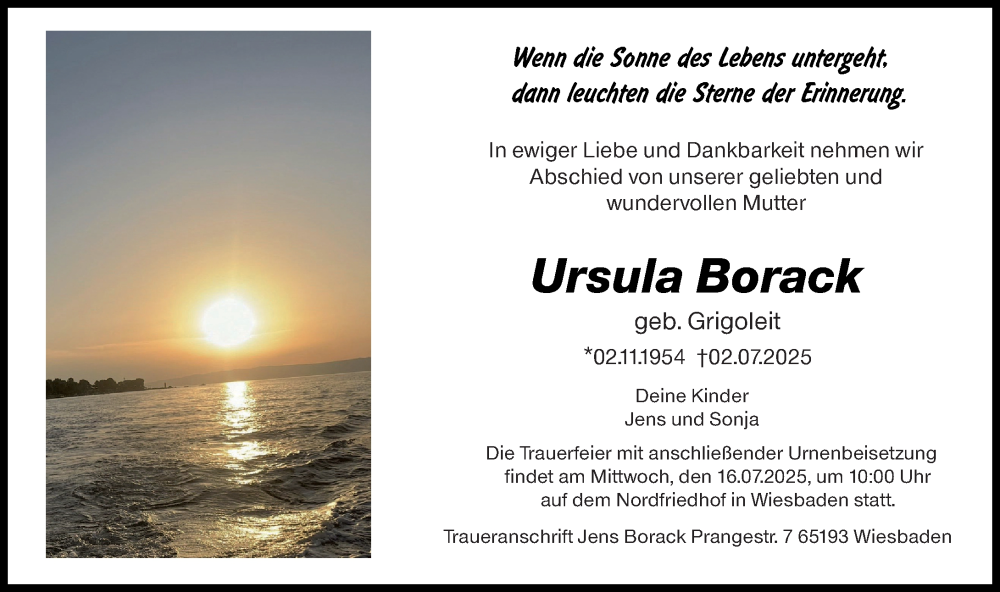  Traueranzeige für Ursula Borack vom 12.07.2025 aus Wiesbadener Kurier