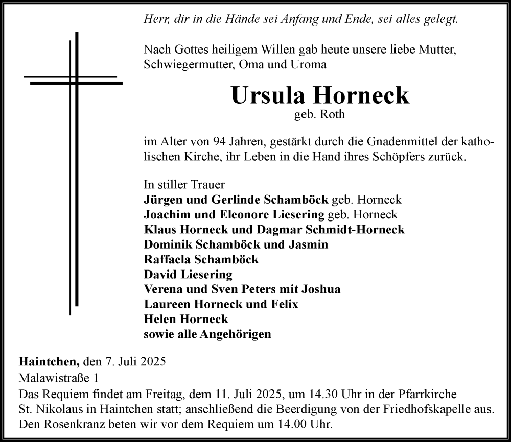  Traueranzeige für Ursula Horneck vom 09.07.2025 aus Nassauische Neue Presse