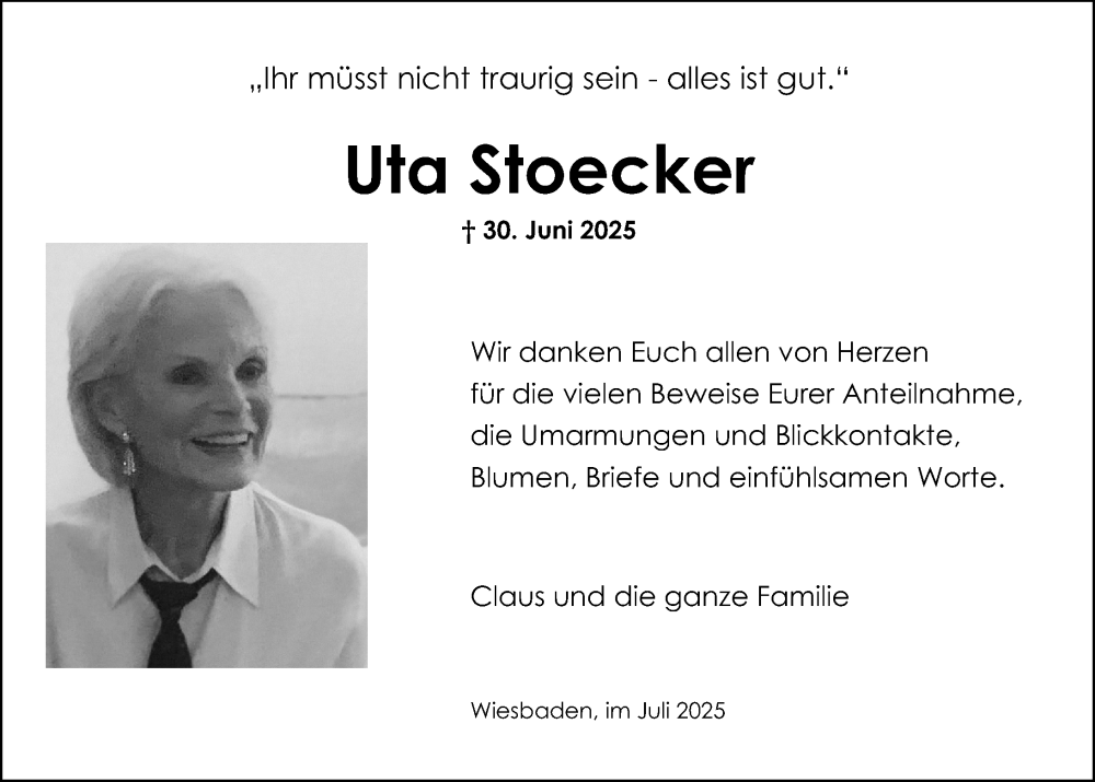  Traueranzeige für Uta Stoecker vom 26.07.2025 aus Wiesbadener Kurier