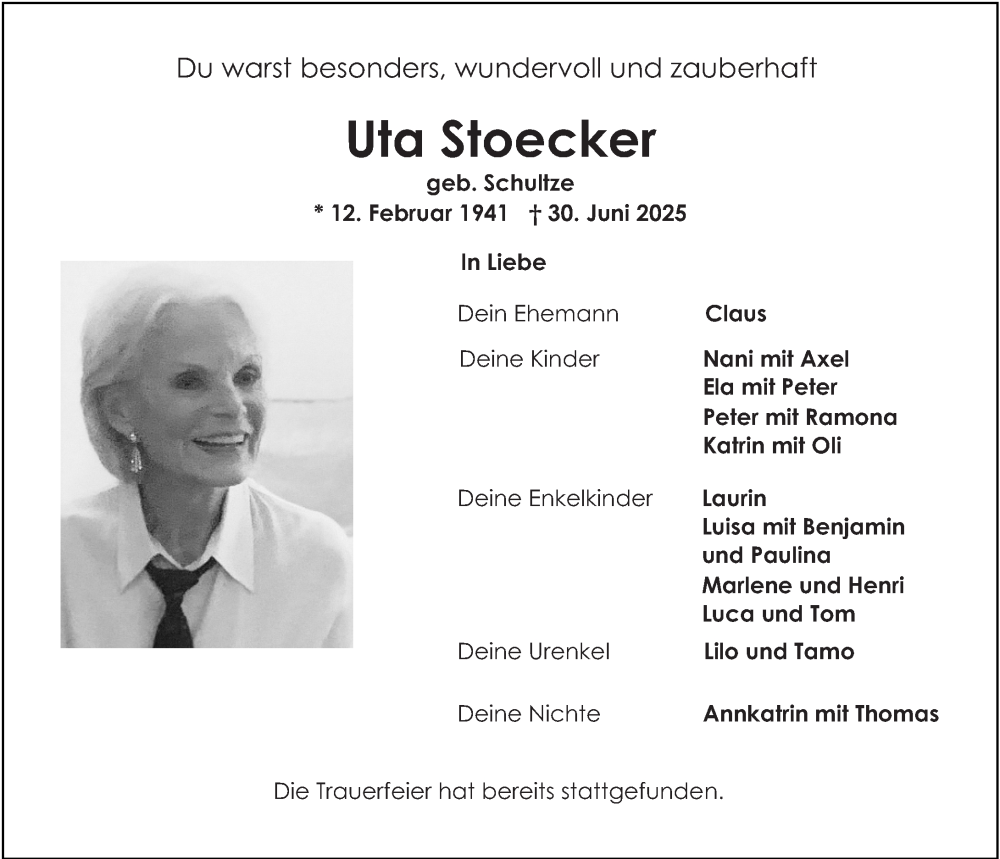  Traueranzeige für Uta Stoecker vom 12.07.2025 aus Wiesbadener Kurier
