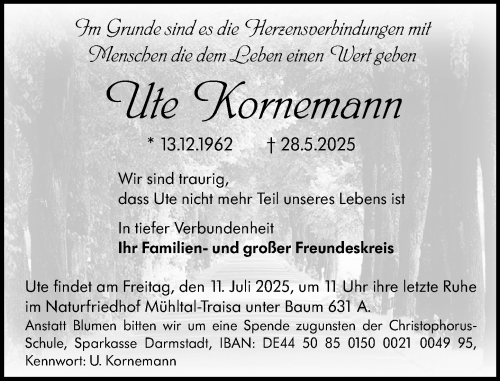  Traueranzeige für Ute Kornemann vom 05.07.2025 aus Darmstädter Echo