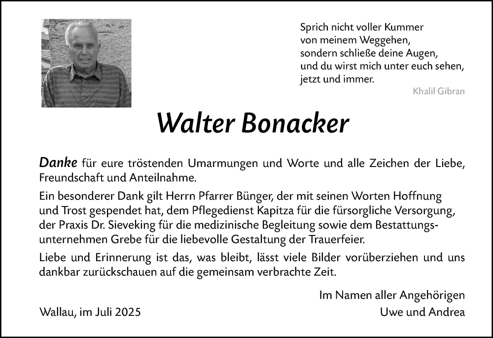  Traueranzeige für Walter Bonacker vom 12.07.2025 aus Hinterländer Anzeiger