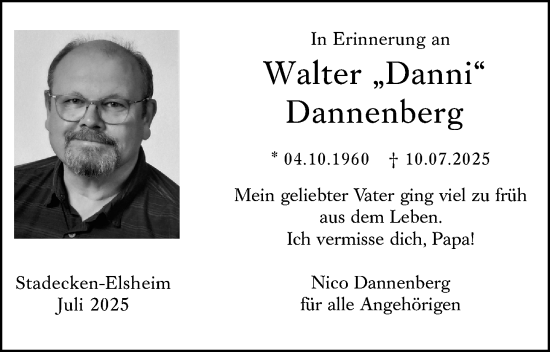 Traueranzeige von Walter Dannenberg von Allgemeine Zeitung Mainz