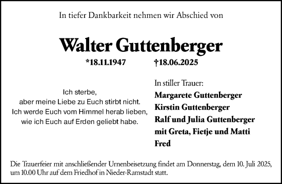 Traueranzeige von Walter Guttenberger von Darmstädter Echo