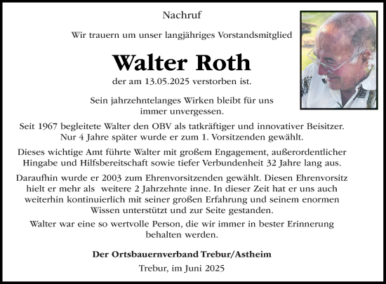 Traueranzeige von Walter Roth von Groß-Gerauer Echo