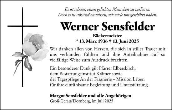 Traueranzeige von Werner Sensfelder von Groß-Gerauer Echo