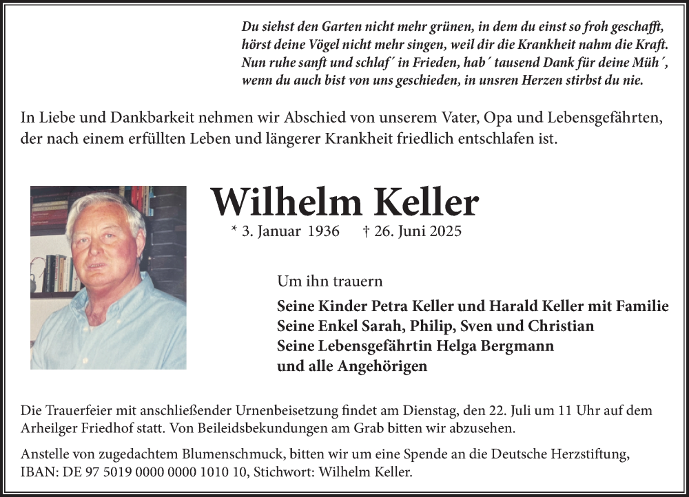  Traueranzeige für Wilhelm Keller vom 05.07.2025 aus Darmstädter Echo