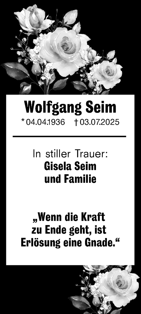Traueranzeige von Wolfgang Seim von Darmstädter Echo