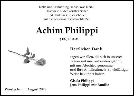 Traueranzeige von Achim Philippi von Wiesbadener Kurier