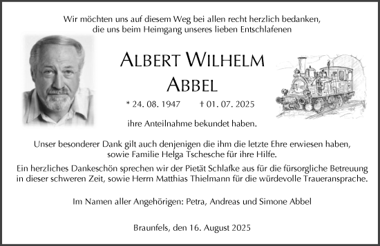 Traueranzeige von Albert Wilhelm Abbel von Wetzlarer Neue Zeitung