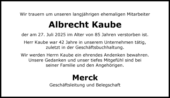 Traueranzeige von Albrecht Kaube von Darmstädter Echo