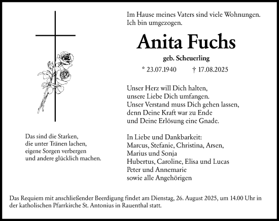 Traueranzeige von Anita Fuchs von Wiesbadener Kurier