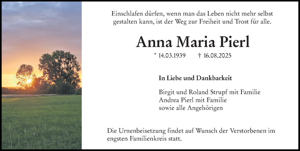  Traueranzeige für Anna Maria Pierl vom 23.08.2025 aus Groß-Gerauer Echo