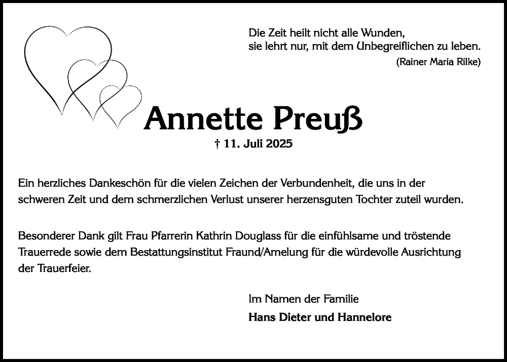  Traueranzeige für Annette Preuß vom 02.08.2025 aus Wiesbadener Kurier