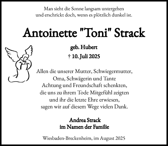 Traueranzeige von Antoinette Strack von Wiesbadener Kurier