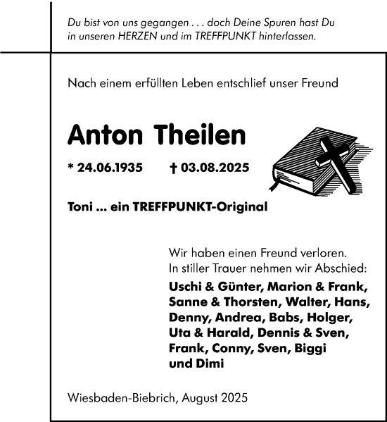 Traueranzeige von Anton Theilen von Wiesbadener Kurier