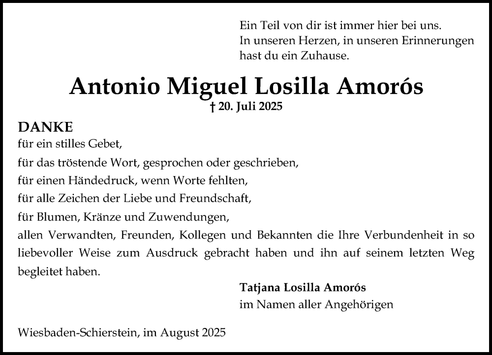  Traueranzeige für Antonio Miguel Losilla Amoros vom 23.08.2025 aus Wiesbadener Kurier