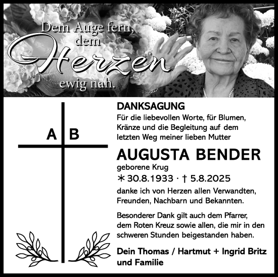 Traueranzeige von Augusta Bender von Rüsselsheimer Echo