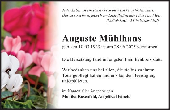 Traueranzeige von Auguste Mühlhans von Idsteiner Land/Untertaunus