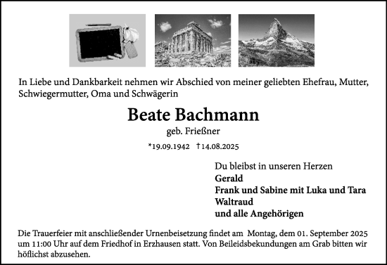 Traueranzeige von Beate Bachmann von Darmstädter Echo
