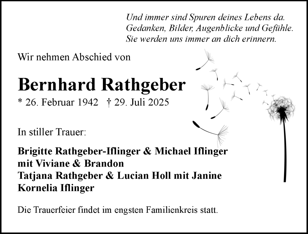  Traueranzeige für Bernhard Rathgeber vom 02.08.2025 aus Wiesbadener Kurier