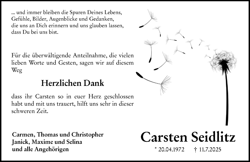  Traueranzeige für Carsten Seidlitz vom 16.08.2025 aus Allgemeine Zeitung Rheinhessen-Nahe