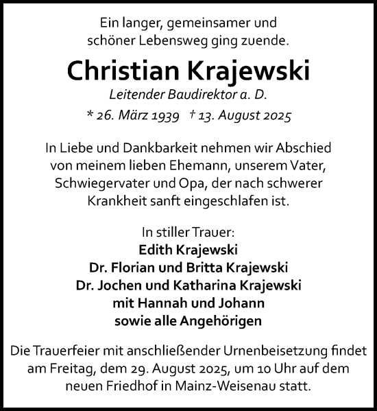 Traueranzeige von Christian Krajewski von Allgemeine Zeitung Mainz