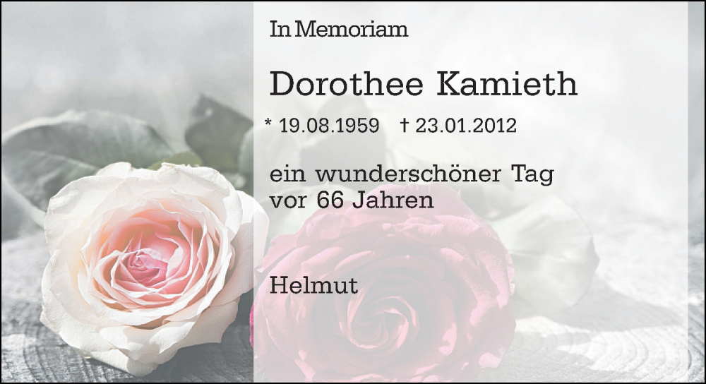  Traueranzeige für Dorothee Kamieth vom 19.08.2025 aus Darmstädter Echo