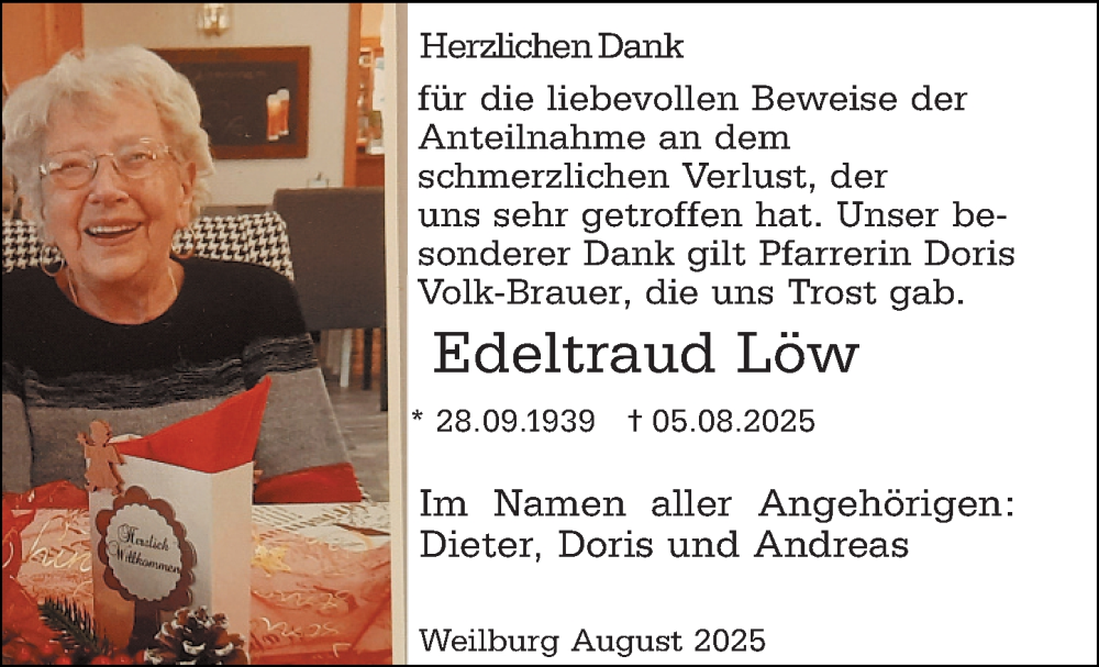  Traueranzeige für Edeltraud Löw vom 23.08.2025 aus Weilburger Tageblatt