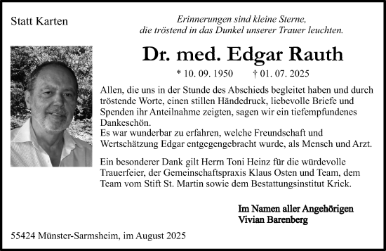 Traueranzeige von Edgar Rauth von Binger-/Ingelheimer Wochenblatt
