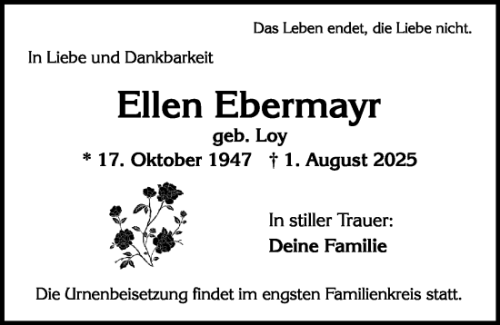 Traueranzeige von Ellen Ebermayr von Wiesbadener Kurier