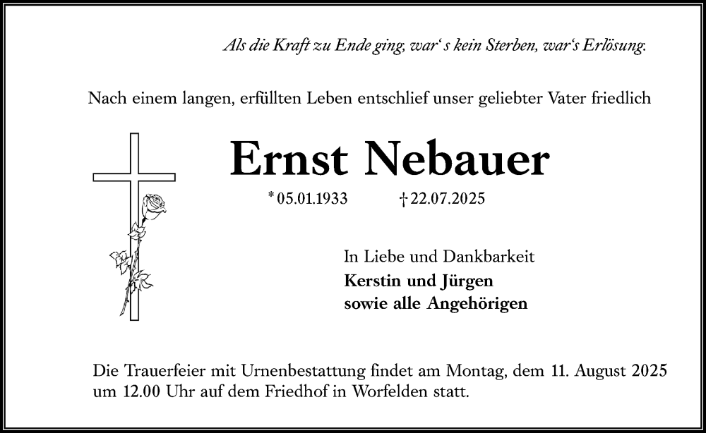  Traueranzeige für Ernst Nebauer vom 02.08.2025 aus Groß-Gerauer Echo
