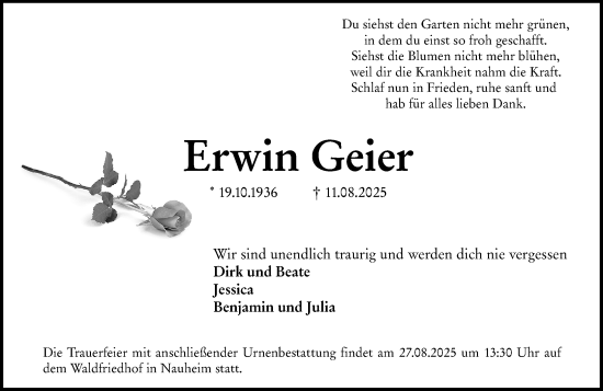 Traueranzeige von Erwin Geier von Groß-Gerauer Echo