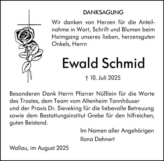 Traueranzeige von Ewald Schmid von Hinterländer Anzeiger