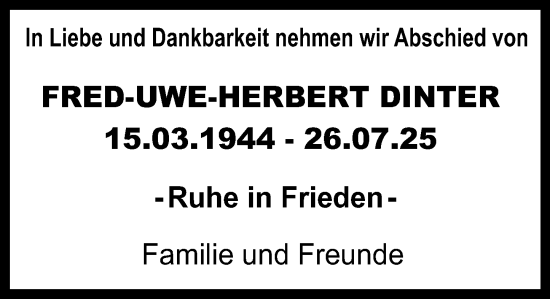 Traueranzeige von Fred-Uwe-Herbert Dinter von Darmstädter Echo