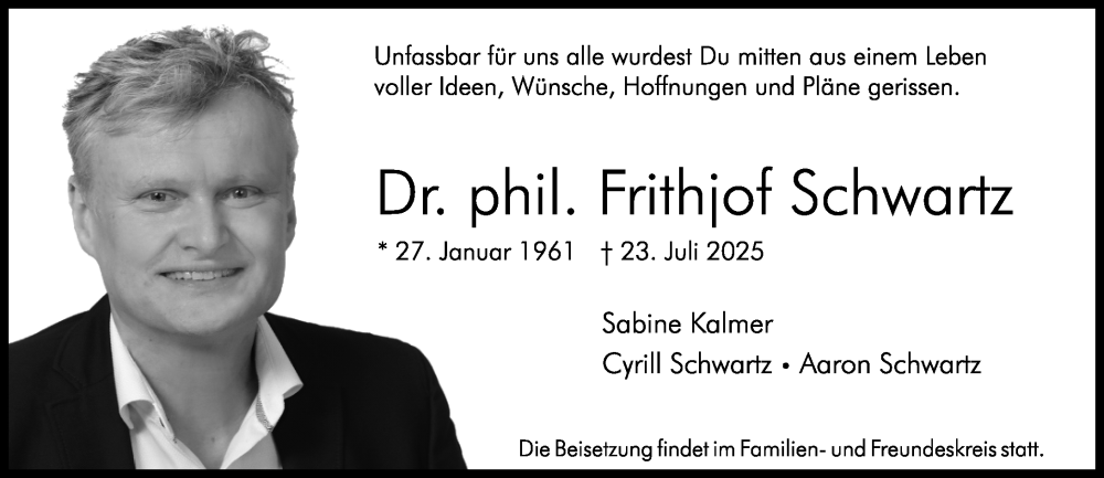  Traueranzeige für Frithjof Schwartz vom 02.08.2025 aus Allgemeine Zeitung Mainz