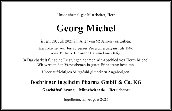 Traueranzeige von Georg Michel von Allgemeine Zeitung Rheinhessen-Nahe