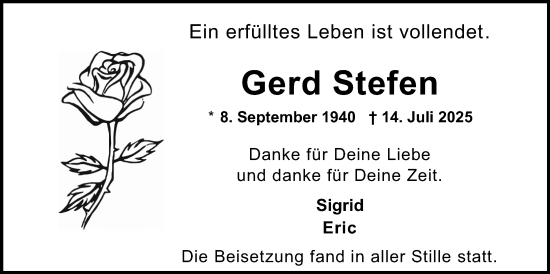 Traueranzeige von Gerd Stefen von Allgemeine Zeitung Mainz