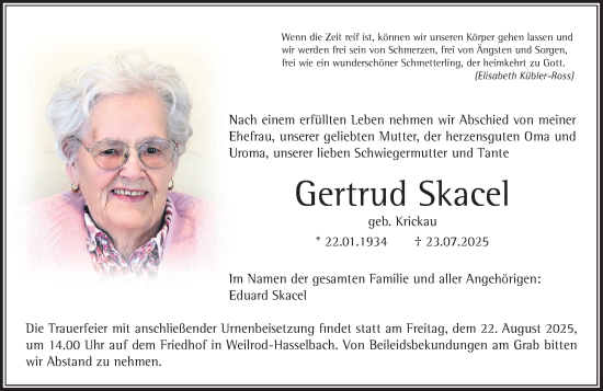 Traueranzeige von Gertrud Skacel von Camberger Anzeiger