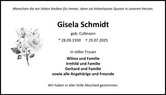 Traueranzeige von Gisela Schmidt von Wiesbadener Kurier