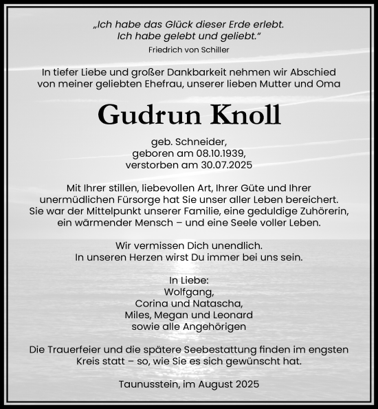Traueranzeige von Gudrun Knoll von Wiesbadener Kurier
