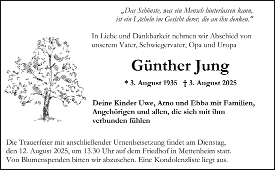 Traueranzeige von Günther Jung von Wormser Zeitung